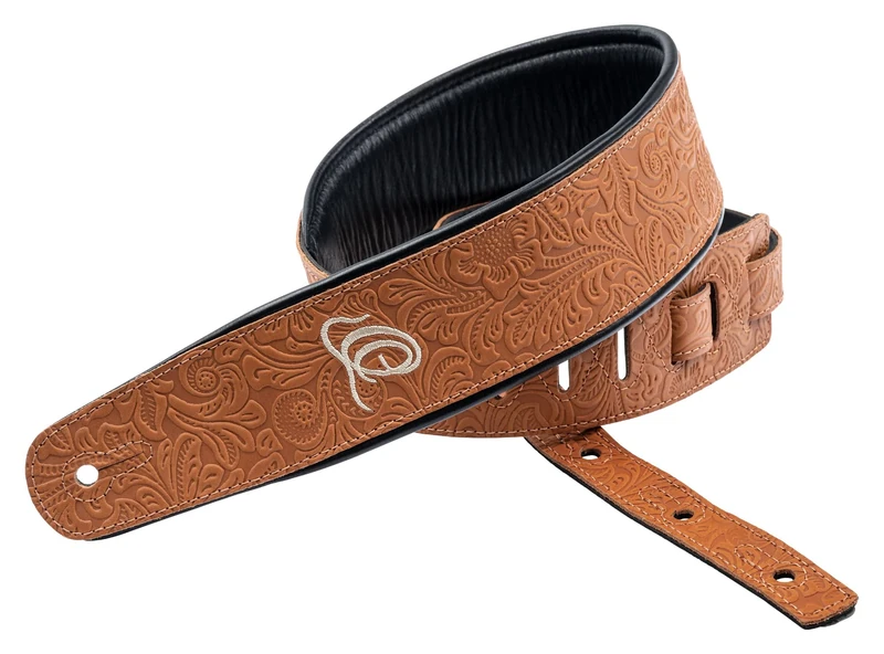 Ortega Guitars Adjustable Guitar Strap – Acoustic Guitar / Bass, Electric Guitar / Bass – Byzantine Series – Genuine Leather, Byzantine Bourbon (OSBY-4)