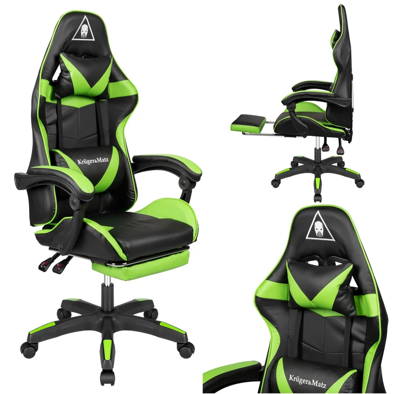 Krüger&Matz Warrior GX-150 KM0790-GR Gaming Chair, PVC PU Leather, Black/Green
