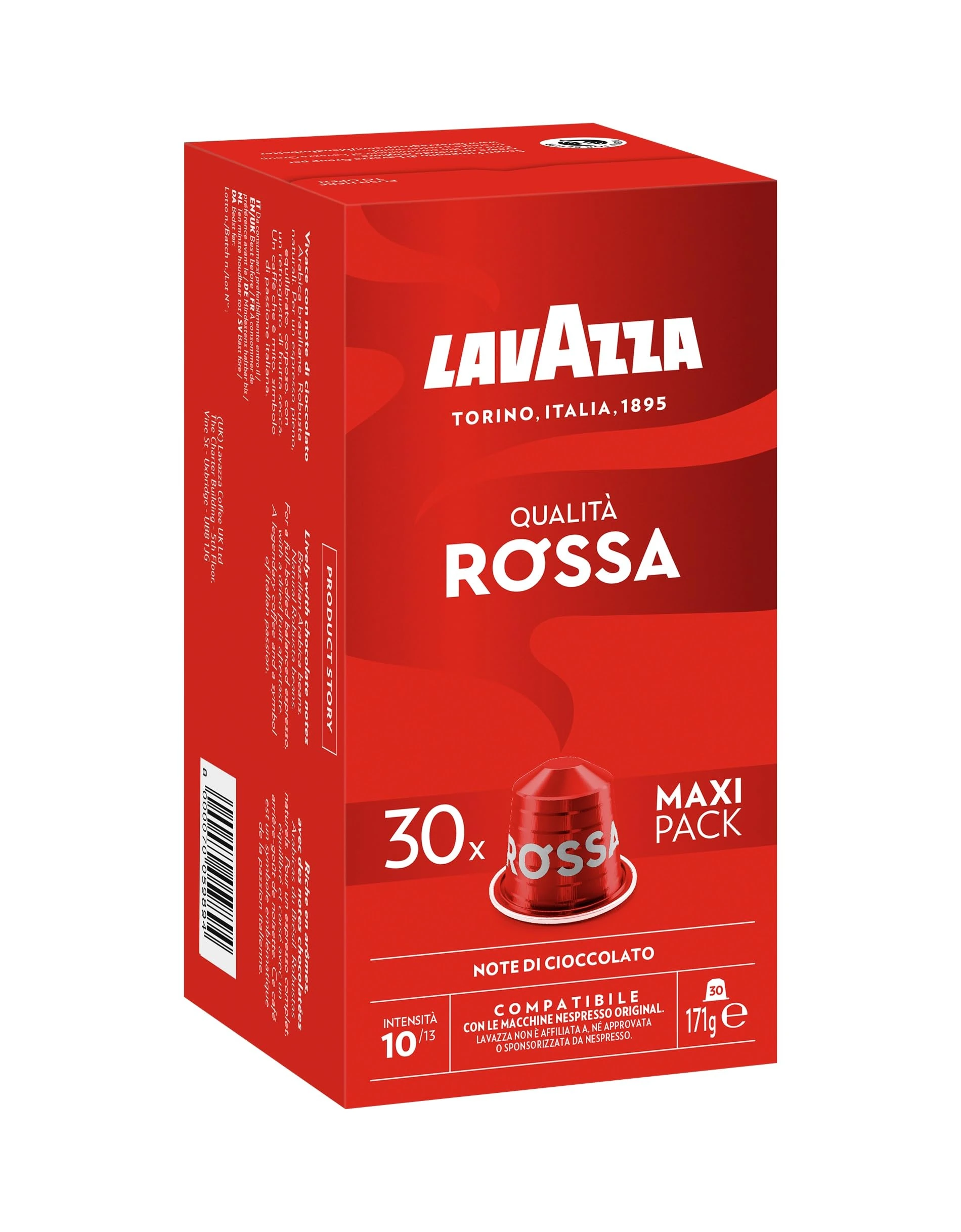 Lavazza Qualità Rossa, Nespresso Compatible Aluminium Capsules, Zero CO2 Impact, 30 Count