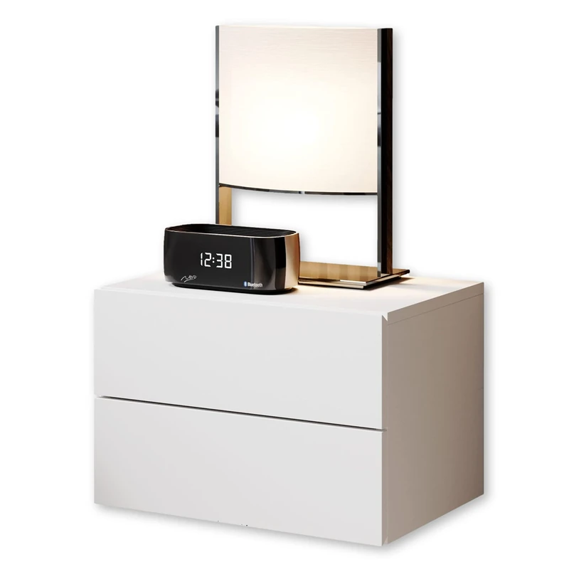 Stella Trading Cabo Hanging Bedside Table, White Floating Bedside Cabinet with Drawers and Lots of Storage Space, Wood Material, 42 x 28 x 30 cm