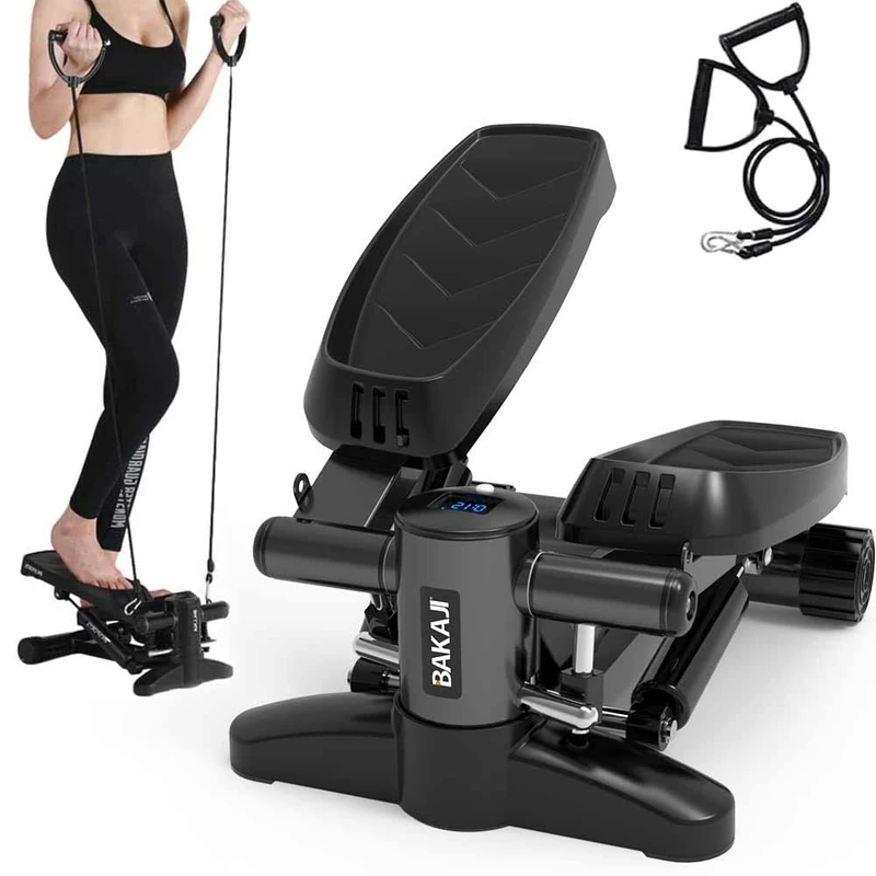BAKAJI Stepper Fitness Training Cardio Legs Belly Hips with LCD Display Calorie and Time Shoulders Stainless Steel Structure Pedals Non-slip Color Black Size 42 x 27 x 31.5 cm