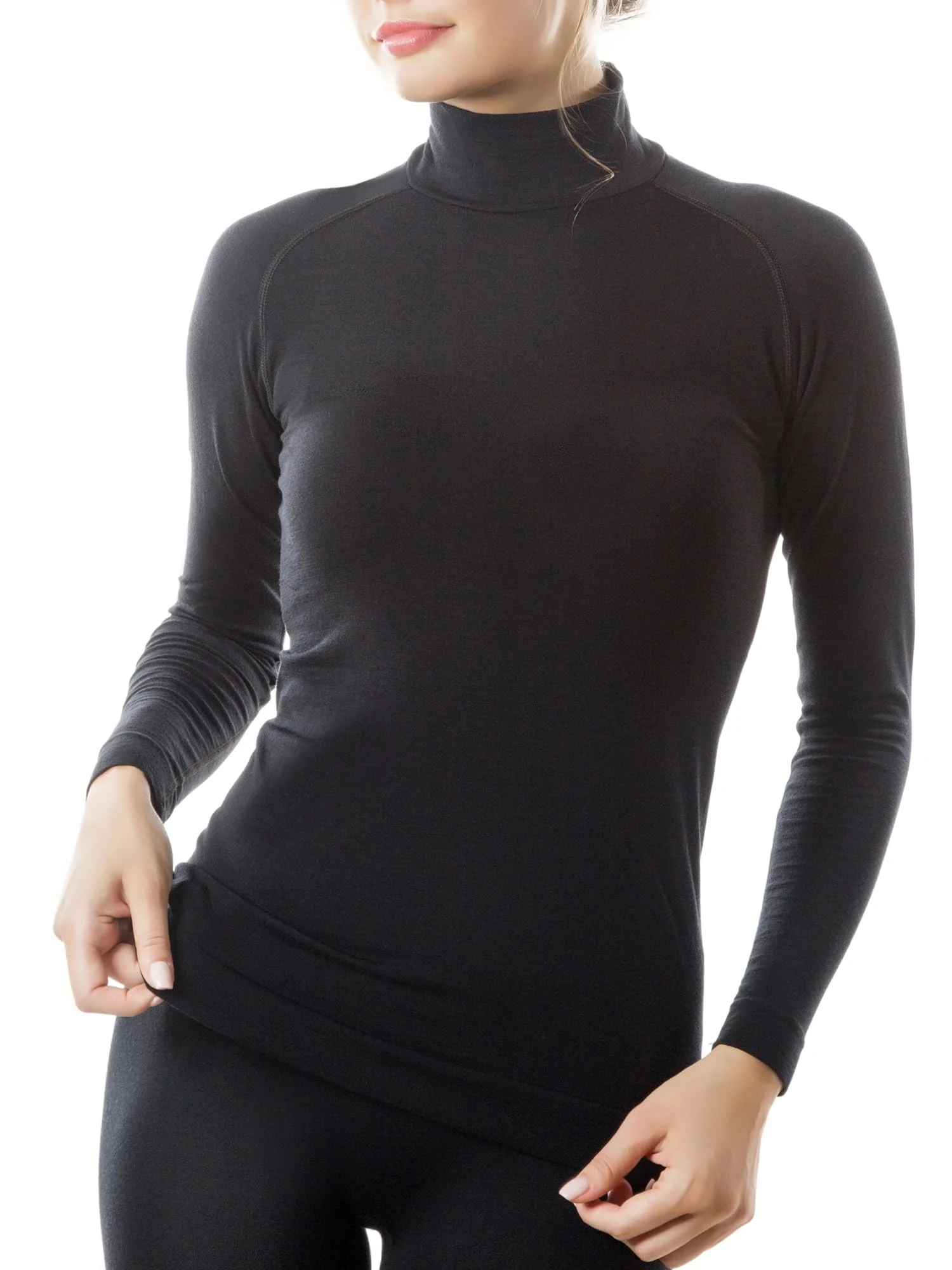 Relaxsan Zero 3230 (Black, M) Women’s Thermal Top, Turtle Neck, Merino Wool Base Layer, Made in Italy