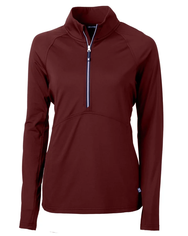 Cutter & Buck Adapt Eco Knit Stretch Recycled Womens Long Sleeve Half Zip Pullover, Bordeaux, X-Large