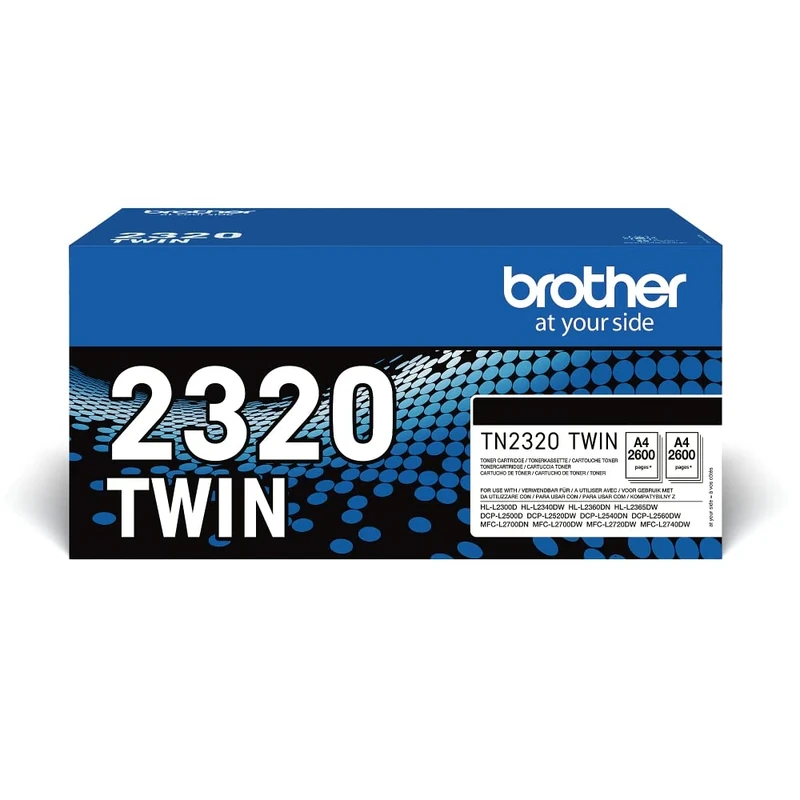 Brother TN-2320TWIN Toner Cartridge, Black, Single Pack, High Yield, includes 2 x Toner Cartridges, Genuine Supplies
