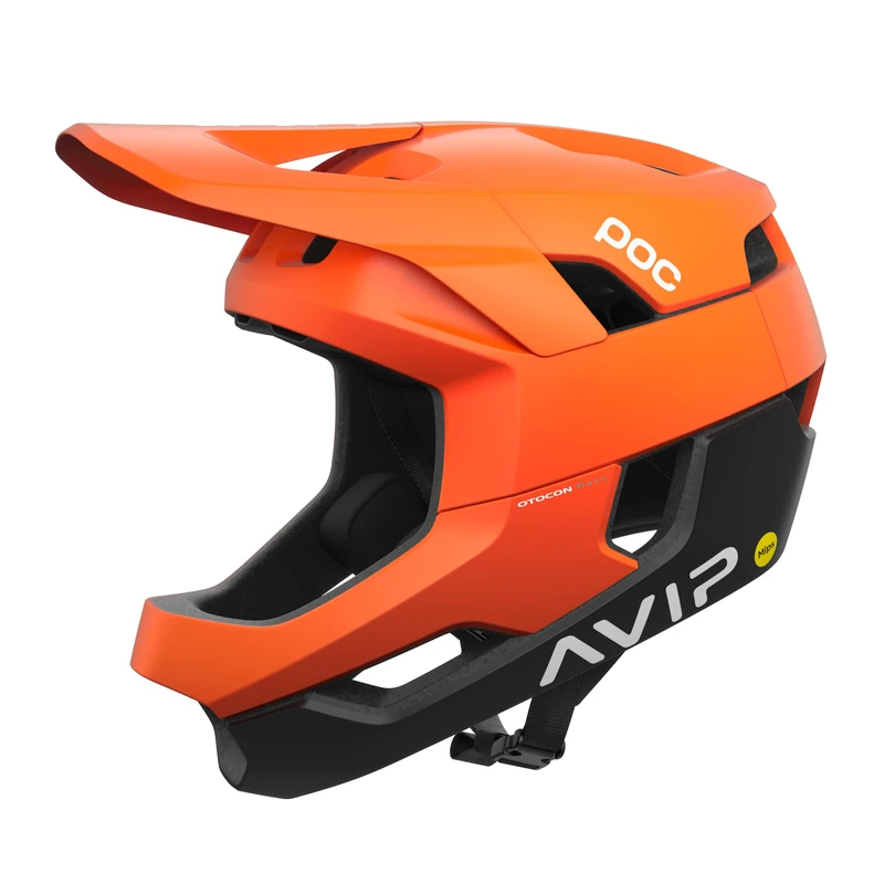 POC Unisex - Adult Otocon Race MIPS Fullface Helmet, Fluorescent Orange AVIP/Uranium Black Matt, M (55-58 cm)