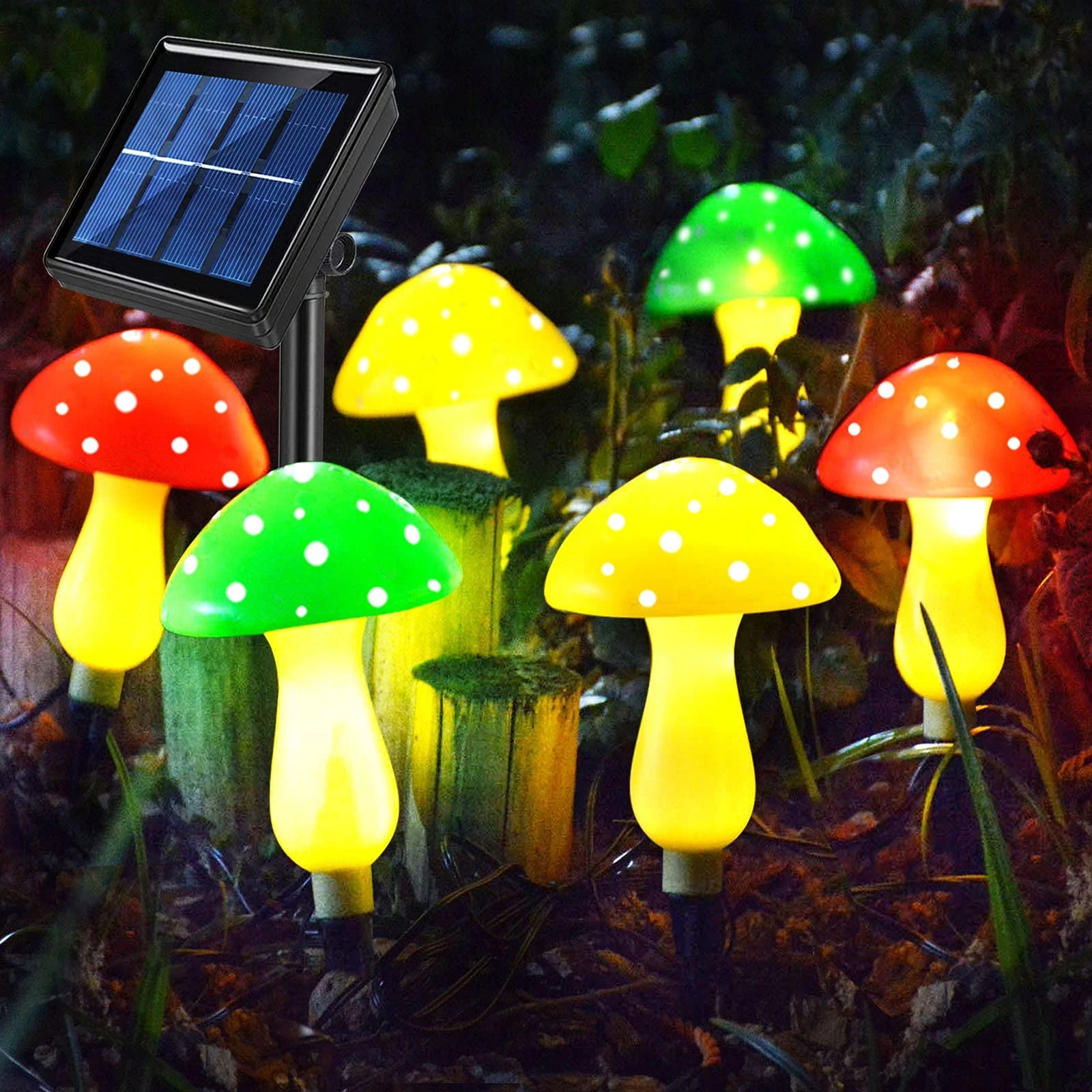 Abkshine Solar Mushroom Lights Outdoor Garden, 8 Modes Waterproof Solar Powered Garden Ornaments for Yard, Lawn, Pathway, Christmas, Walkway, Fence Decorations(Set of 6 Mushrooms, Multi-Coloured)
