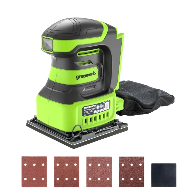Greenworks G24SS14 Cordless Quarter Sheet Sander, 11000RPM, WITHOUT 24V Battery & Charger, 3 Year Guarantee