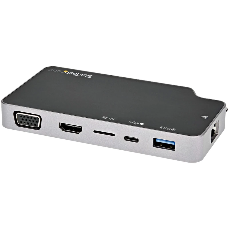 StarTech.com USB C Multiport Adapter - USB-C to 4K HDMI or VGA Video with 100W Power Delivery Pass-through, 2-Port 10Gbps USB Hub, MicroSD, GbE - USB 3.1 Gen 2 Type-C Mini/Travel Dock (CDP2HVGUASPD)
