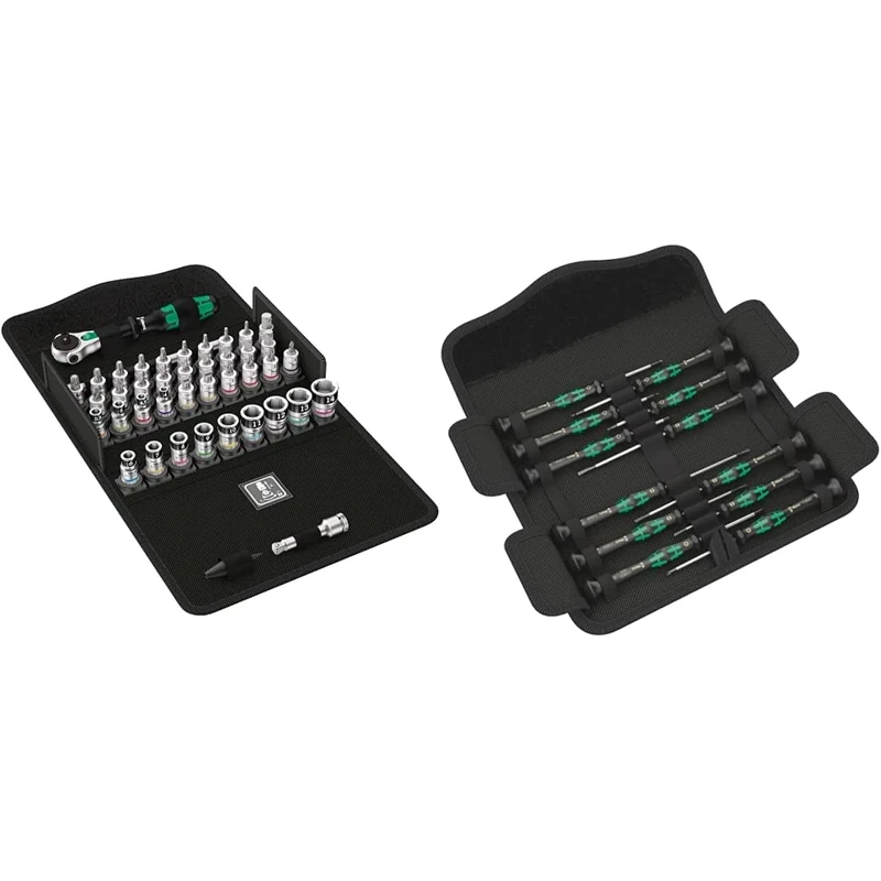 Wera Zyklop Speed 8100 SA All-in Ratchet Set, 1/4" Drive, Metric, 42pc, 05003755001 & 73675 Kraftform Micro Precision Screwdriver Set, 12 Pieces