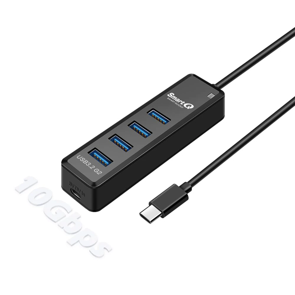 SmartQ H302Pro USB C Hub, 4-Port Super Speed USB 3.2 Hub with 1 ft Extended Cable [Charging Supported],Compatible USB 3.0 Hub, for MacBook, Mac Pro, Mac Mini, Surface Pro, XPS, PC, Mobile HDD