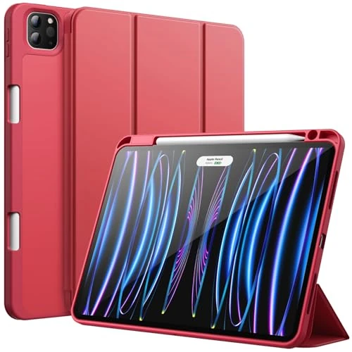 JETech Case Compatible with iPad Pro 11 Inch (2021/2020 Model) with Pencil Holder, Supports 2nd Gen Pencil Charging, Slim Tablet Cover Auto Wake/Sleep (Red)