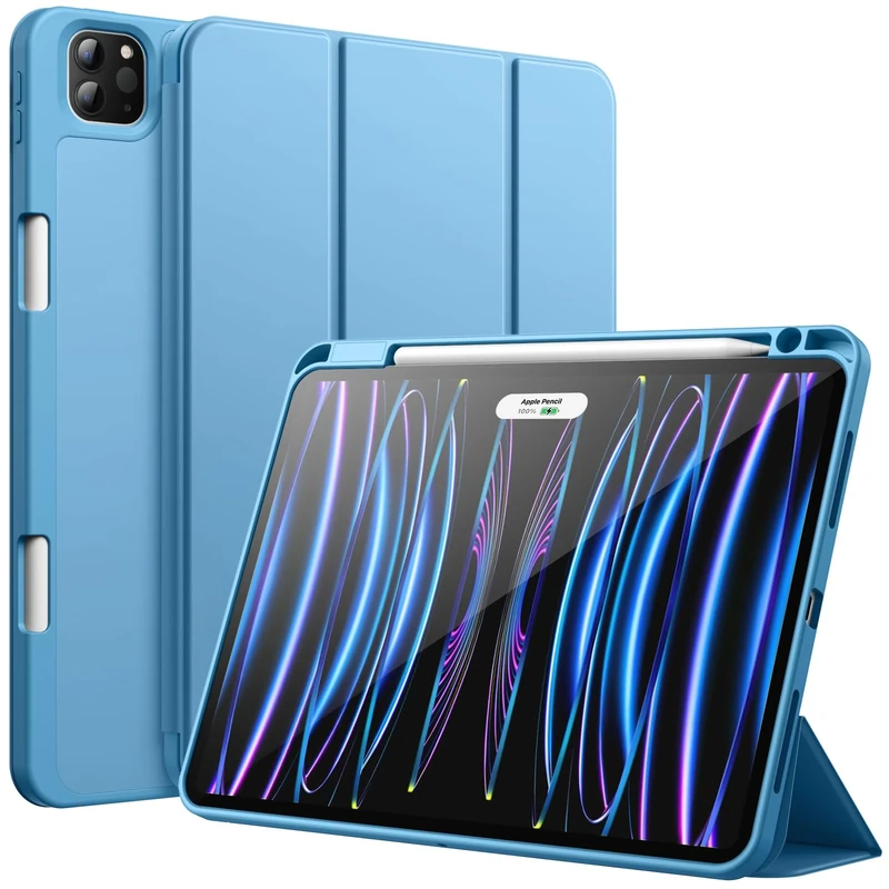 JETech Case for iPad Pro 11 Inch (2022/2021/2020 Model) with Pencil Holder, Support 2nd Pencil Charging, Slim Tablet Cover with Soft TPU Back, Auto Wake/Sleep (Blue)