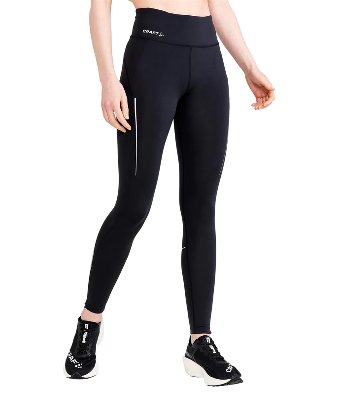Craft Sportswear Women's ADV Essence Run Tights Mid-Rise Reflective Running Leggings with Pockets, Black, XS