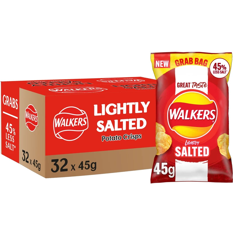 Walkers Less Salt Lightly Salted Crisps 45g (Case of 32)