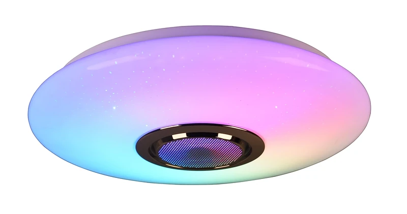 Reality Leuchten Musica R69031101 LED Ceiling Light Plastic White with 15.5 Watt Rainbow LED, Bluetooth Speaker, Remote Control, Dimmer, Colour Changing