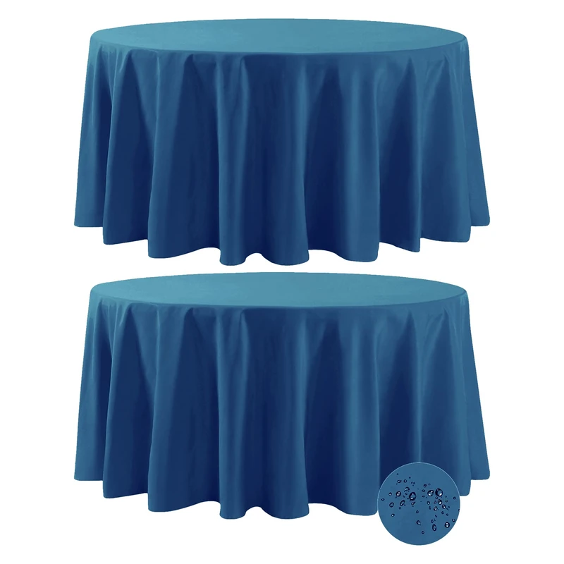 Fokitut 2 Pack Waterproof Round Tablecloth, 120 Inch, Stain Resistant and Wrinkle Polyester Table Cloth, Fabric Table Cover for Kitchen Dining, Wedding, Party, Holiday Dinner-Mediterranean Blue