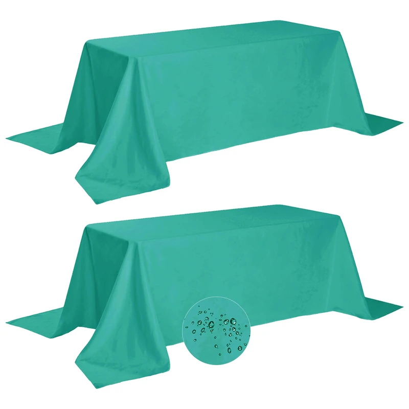 Fokitut 2 Pack Waterproof Rectangle Tablecloth, 90x156 Inch,Stain Resistant and Wrinkle Polyester Table Cloth, Fabric Table Cover for Kitchen Dining, Wedding, Party, Holiday Dinner-Turquoise