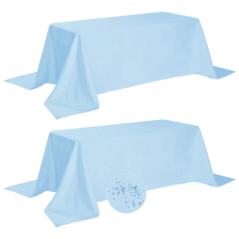 Fokitut 2 Pack Waterproof Rectangle Tablecloth, 90x132 Inch,Stain Resistant and Wrinkle Polyester Table Cloth, Fabric Table Cover for Kitchen Dining, Wedding, Party, Holiday Dinner-Blue Mist