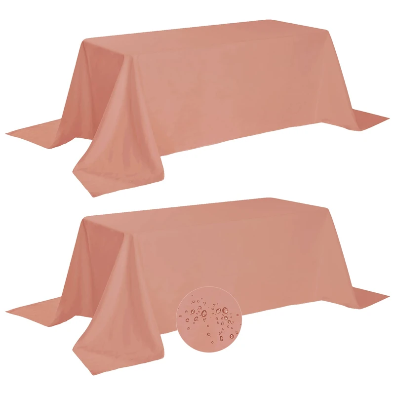 Fokitut 2 Pack Waterproof Rectangle Tablecloth, 90x132 Inch,Stain Resistant and Wrinkle Polyester Table Cloth, Fabric Table Cover for Kitchen Dining, Wedding, Party, Holiday Dinner-Dusty Pink