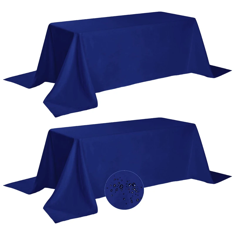 Fokitut 2 Pack Waterproof Rectangle Tablecloth, 90x132 Inch,Stain Resistant and Wrinkle Polyester Table Cloth, Fabric Table Cover for Kitchen Dining, Wedding, Party, Holiday Dinner-Royal Blue