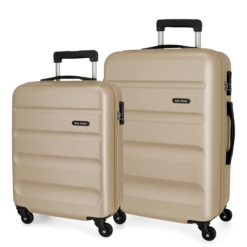 Roll Road Flex Luggage Set Champagne 55/65 cm Rigid ABS Combination Closure 91L 4 Wheels Hand Luggage, Champagne (Brown), Talla única, Suitcase Set, Champagne (Brown), One Size, Suitcase Set