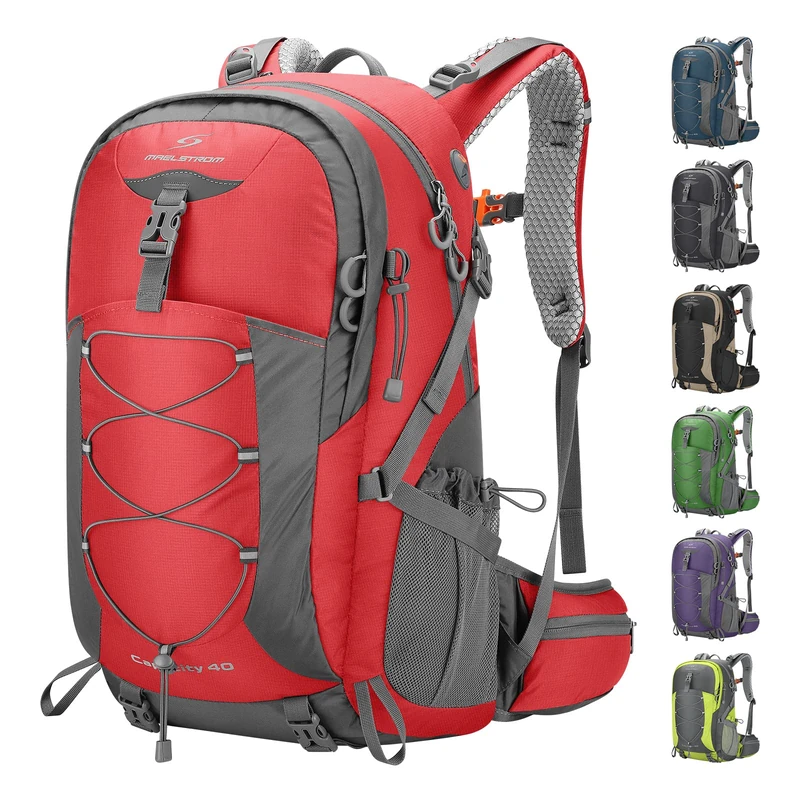 Maelstrom Hiking Backpack,Camping Backpack,40L Waterproof Hiking Daypack with Rain Cover,Lightweight Travel Backpack,Red