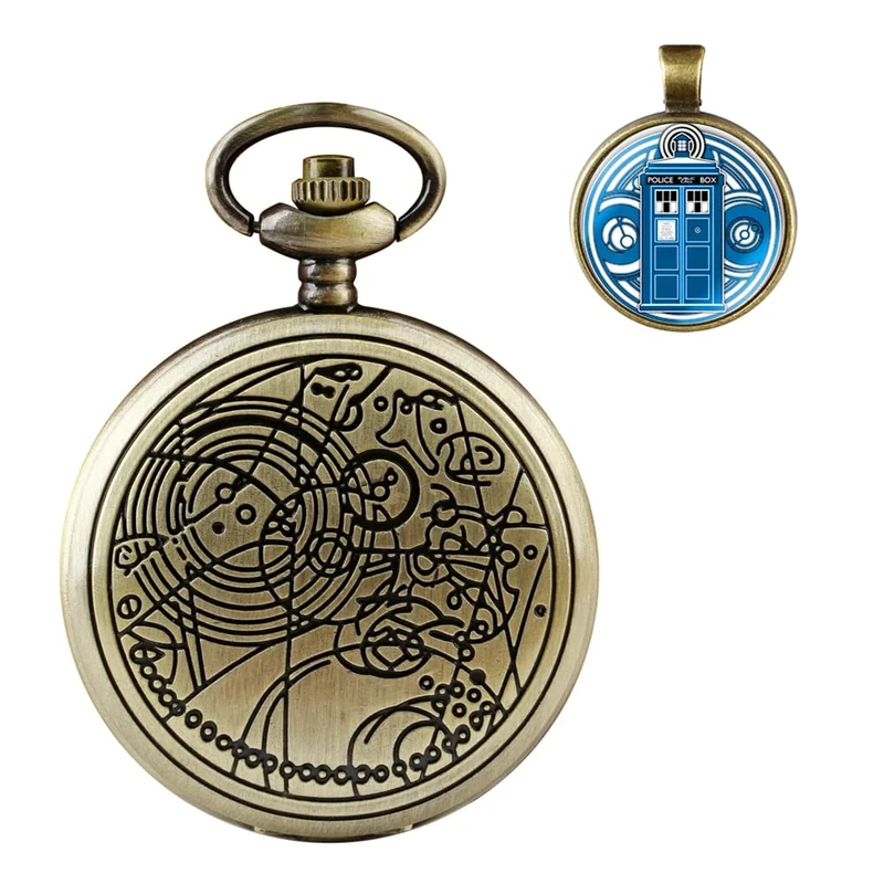 Tiong Pocket Watch with Bronze Case Quartz Full Hunter White Dial and Chain Mens Retro Necklace Pendant Gift Box
