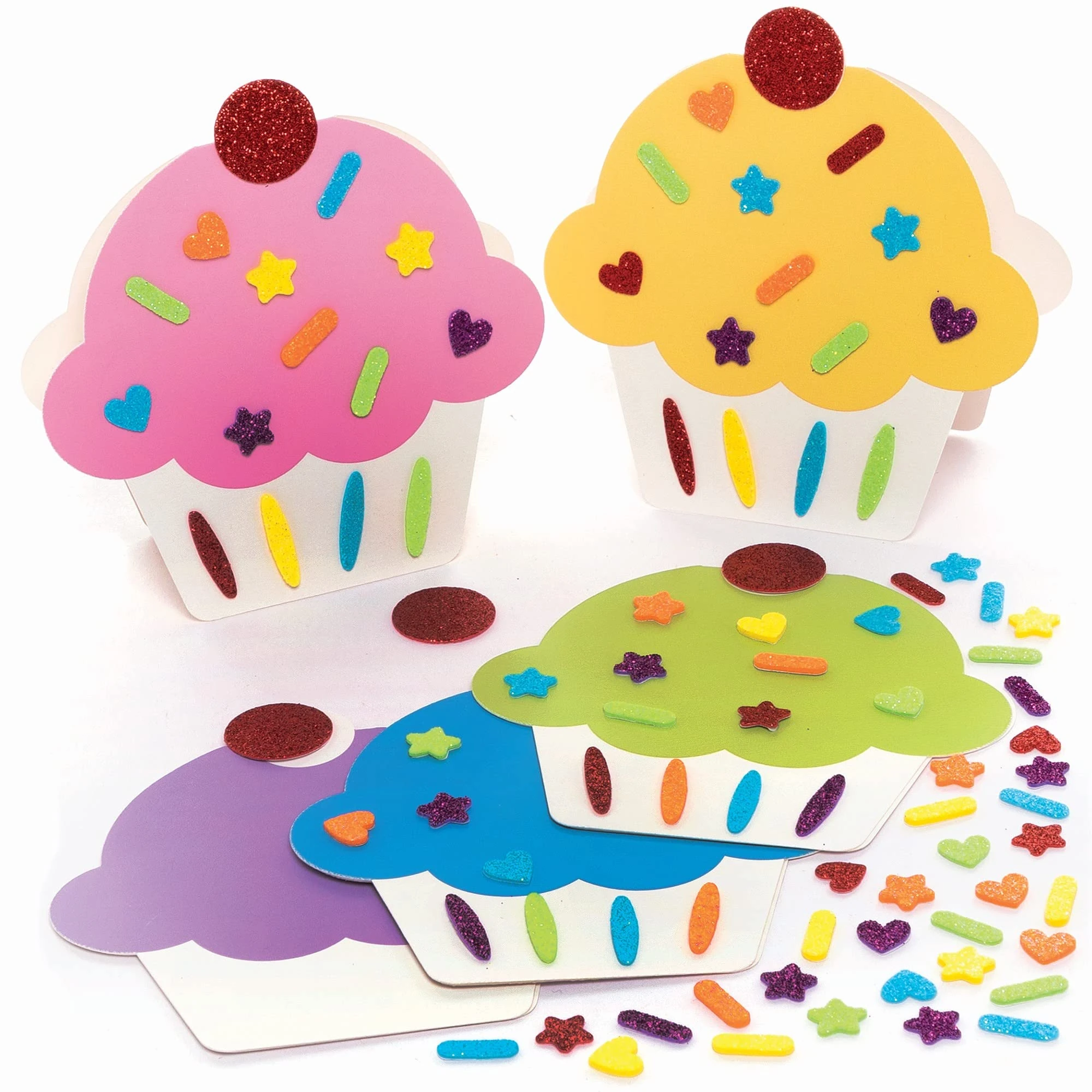 Baker Ross Rainbow Cupcake Mix and Match Card Kits - Pack of 6, Kids Card Making Kit (FC412)