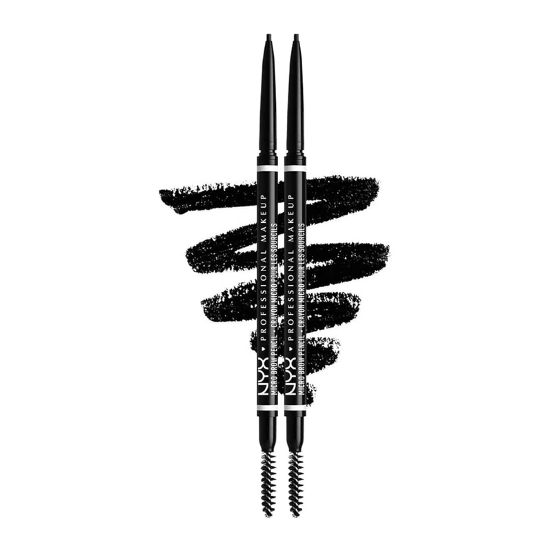 NYX Professional Makeup Micro Brow Pencil, Dual Ended with Mechanical Brow Pencil and Spoolie Brush, Pack of 2, Shade: Black