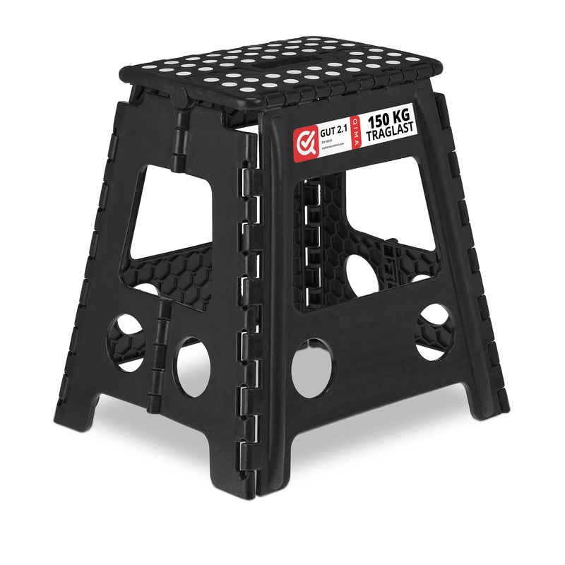 Relaxdays Folding Step Stool, Collapsible, Non-Slip, Max. Load 120 kg, Carry Handle, HxWxD: 40 x 38.5 x 32 cm, Black - Image 1