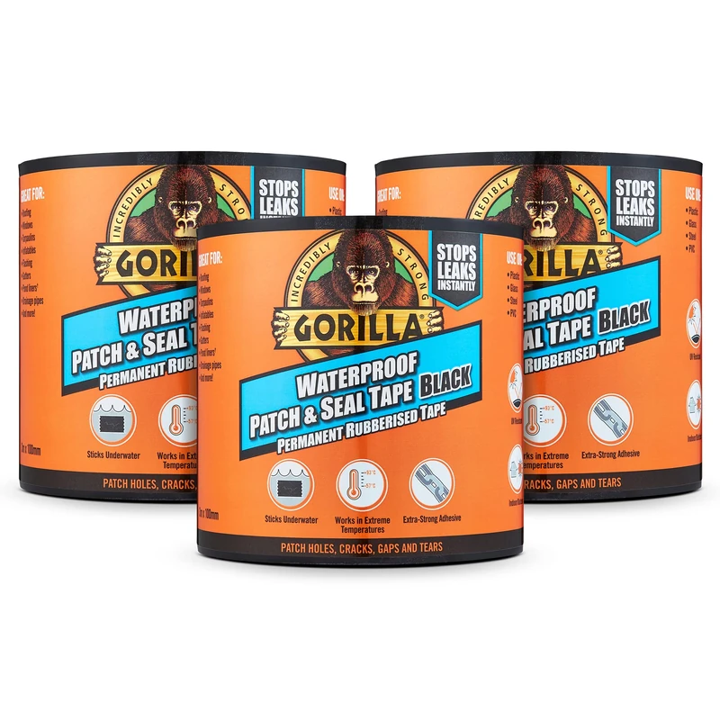 Gorilla Waterproof Patch & Seal Tape Black 3m (3 Pack)