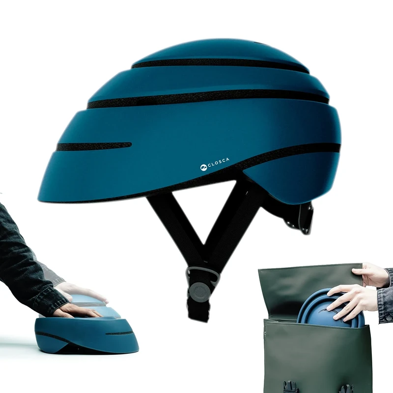 CLOSCA. Foldable helmet for bicycle and electric scooter. Lightweight, compact and certified. Urban unisex design for men and women. Adult bike helmet for cycling and city commuting.