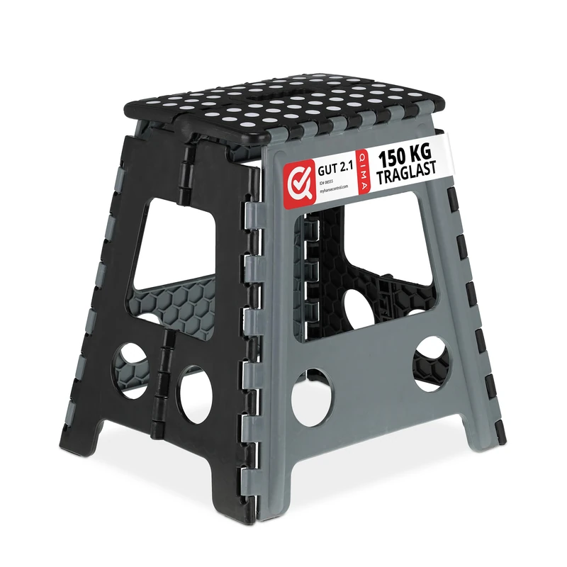 Relaxdays Folding Step Stool, Collapsible, XL Size, Max. Load 120kg, Carry Handle, HxWxD 39.5 x 38.5 x 32 cm, Grey/Black