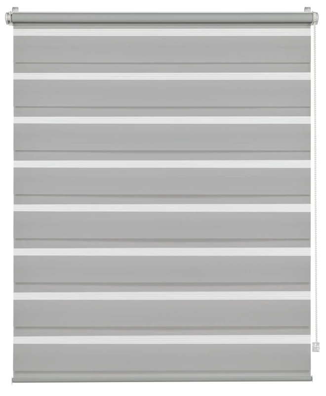 Deco Company 23-1403 Duo Roller Blind for Clamping, Side Pull Roller Blind, No Drilling Required, Transparent and Opaque Stripes, All Mounting Parts Included, Polyester, Light Grey, 75 x 150 cm