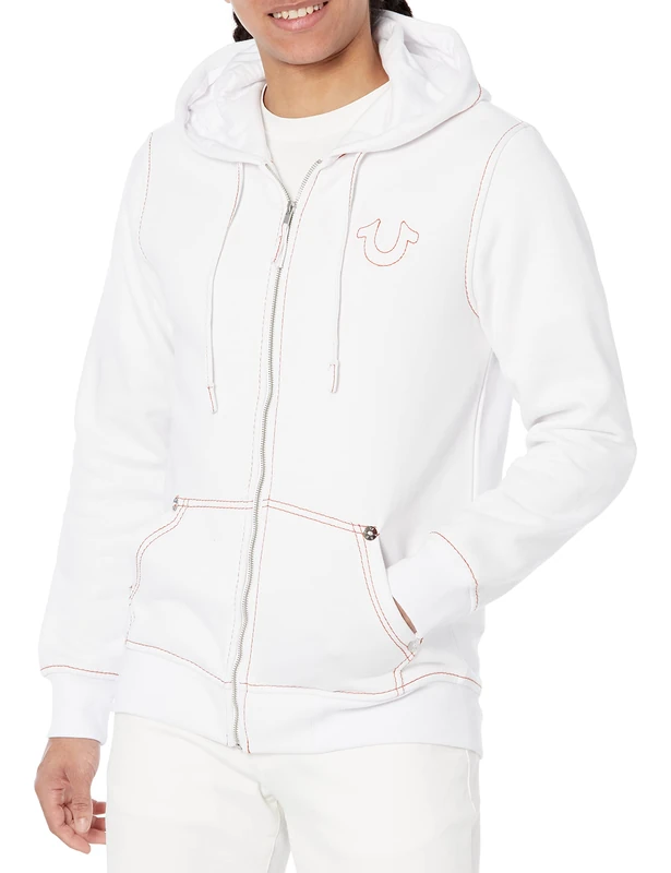 True Religion Men's Big T Zip Up Hoodie - Optic White/Koi XL