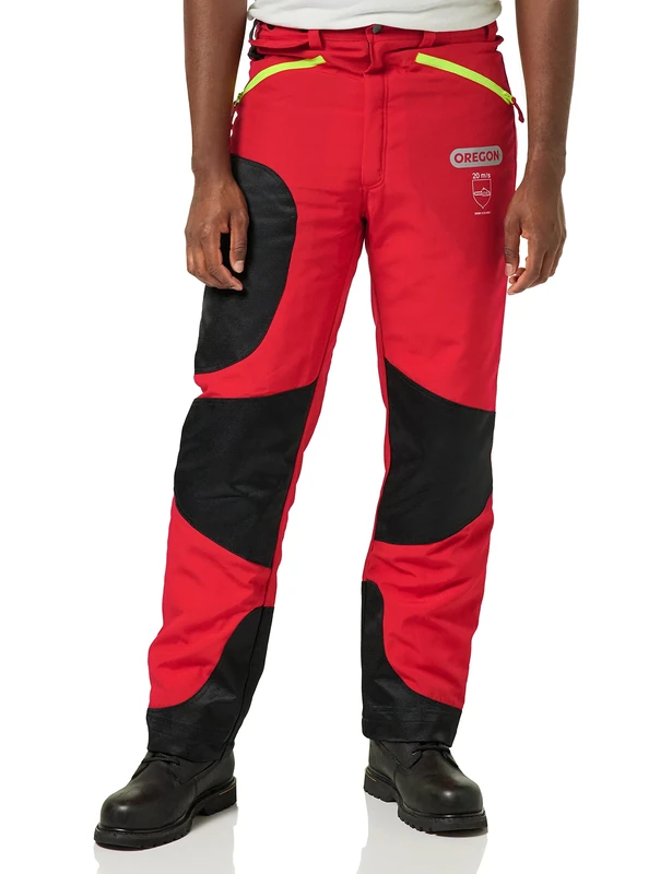 Oregon Waipoua Chainsaw Protective Safety Trousers, Type A Class 1 Chainsaw Protection,Adjustable Lightweight Breathable Re-enforced Clothing,Size 2XL / EU 58-60–Hi Vis Red/Yellow/Black (295469/2XL)