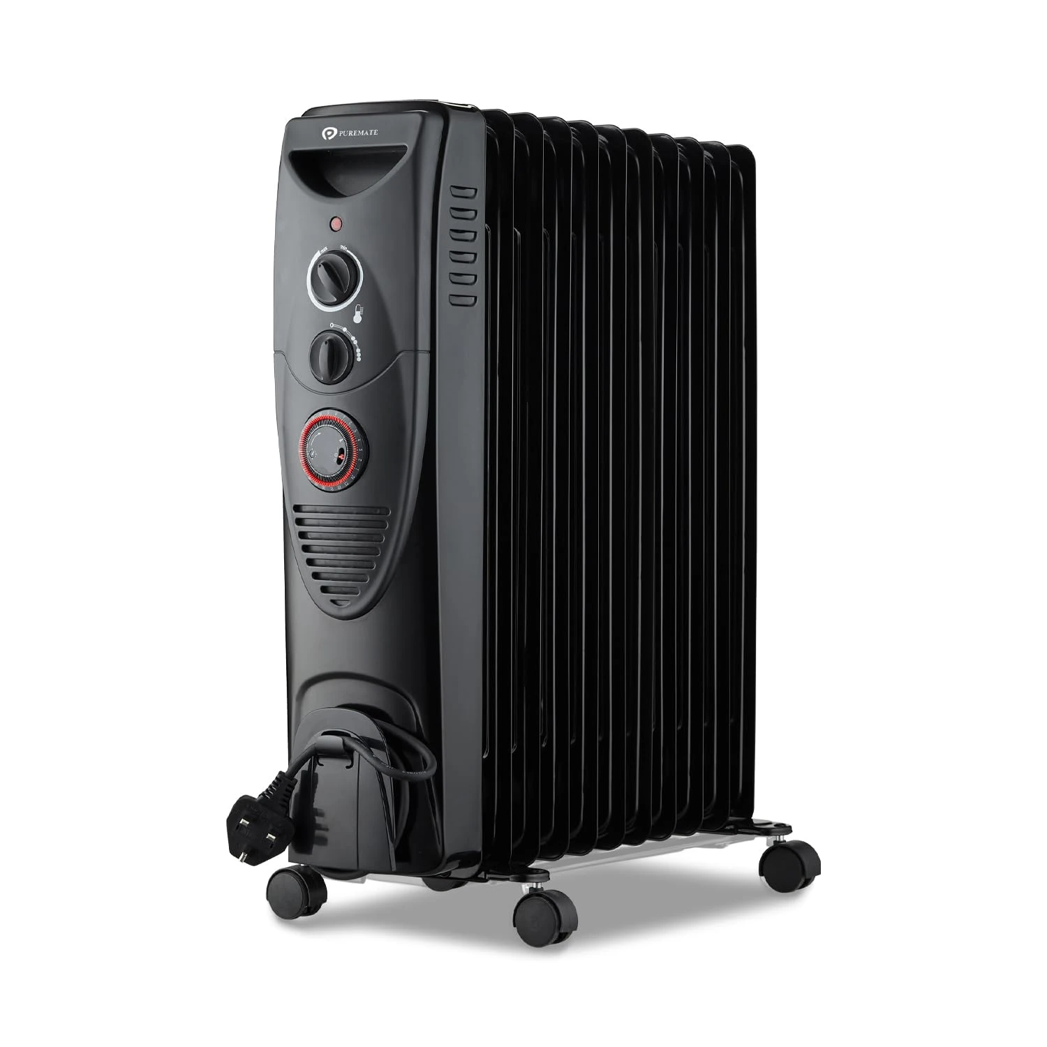 PureMate Oil Filled Radiator, 2500W/2.5KW - 11 Fin - Portable Electric Heater, 3 Power Settings, Adjustable Temperature and Thermostat, Thermal Safety Cut off & 24 Hour Timer