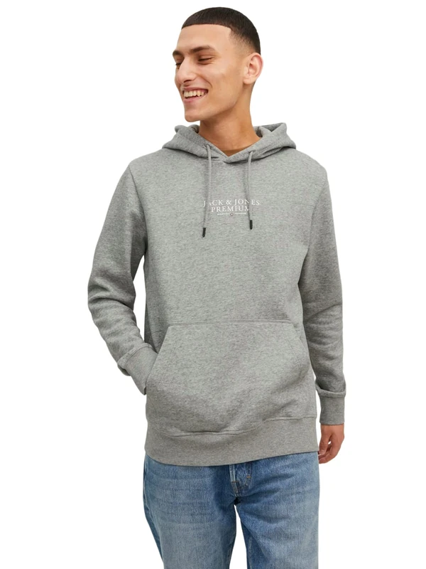 JACK & JONES Men's Jprbluarchie Sweat Hood Noos Sweatshirt, Light Grey Mix, S