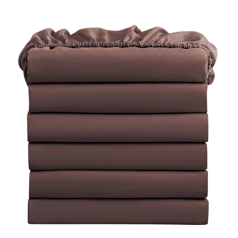 FreshCulture King Fitted Bed Sheets, Bulk Pack of 6, Deep Pocket, Soft Microfiber Bottom Bed Sheets for Home, Salons, Hotels, King Size Fitted Sheets Only (Brown)