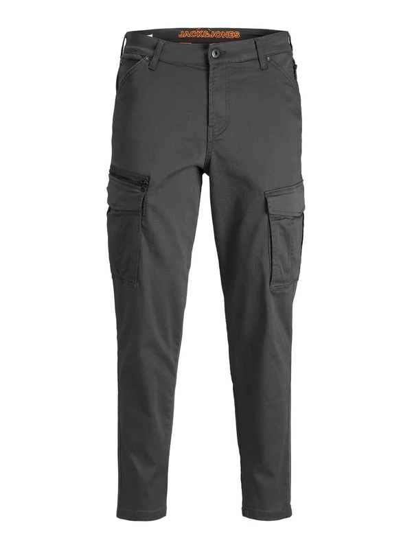 JACK & JONES Men's Cargo Chino Trousers JPSTACE JJDEX Flex Pants Straight Fit Workwear Style, Colours:Grey, Pant Size:29W / 34L Gray - Image 1