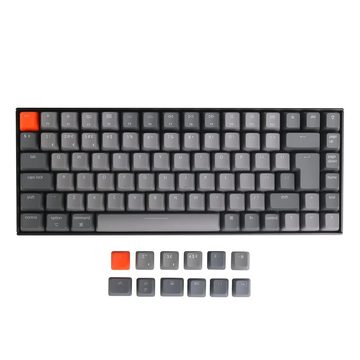 Keychron K2 Hot-swappable ISO-UK-Layout Wireless Bluetooth/USB Wired Gaming Mechanical Keyboard, Compact 84 Keys RGB LED Backlight N-Key Rollover, Plastic Frame, Gateron Brown Switch, Version 2
