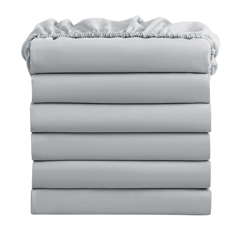 FreshCulture Queen Fitted Sheets, Bulk Pack of 6, Deep Pocket, Soft Microfiber Bottom Sheets for Home, Salons, Hotels, Queen Size Fitted Sheets Only (Light Grey)