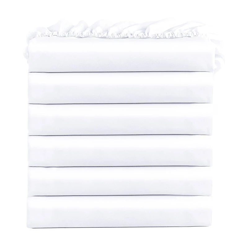 FreshCulture Queen Fitted Sheets, Bulk Pack of 6, Deep Pocket, Soft Microfiber Bottom Sheets for Home, Salons, Hotels, Queen Size Fitted Sheets Only (White)