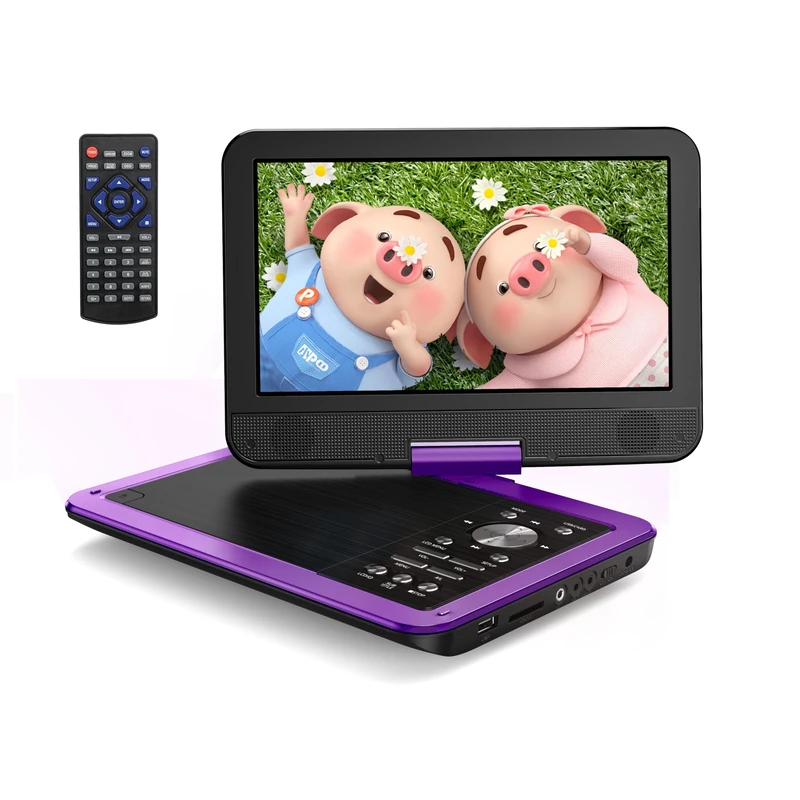 YOTON 12.5" Portable DVD Player with 10.5" HD Swivel Screen for Car and Kids, Built-in Battery, Earphone/AV-IN/AV-OUT/USB/SD Card/TV Sync and VCD/MPG/JEPG Formats(Not Support Blu-ray), Purple
