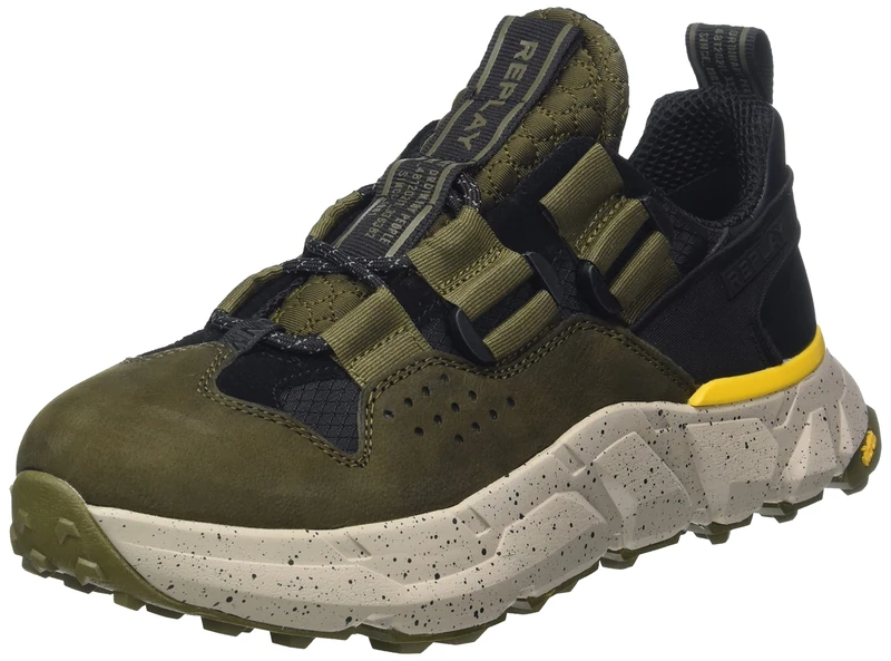 REPLAY Men's Split Laguna Sneaker, 2076 Mil Green Black, 7.5 UK