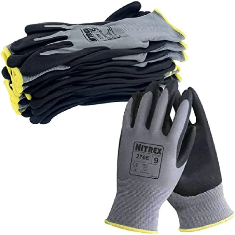 NITREX 270E Work Gloves – Pack of 10 | Safety Gloves with Enhanced Grip | Protective Workwear for Various Workplace Hazards | Size 6