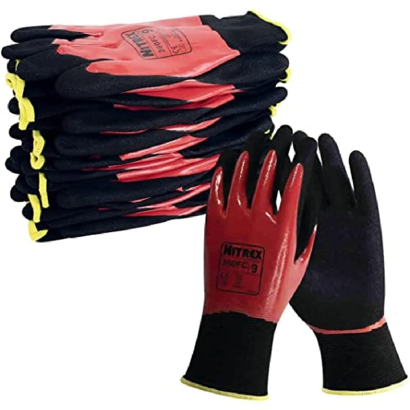 Nitrex 360FC Work and Safety Gloves, Bag of 10 Pairs, Size 8 - General Handling Gloves, Double Dipped Flat Nitrile and Sandy Nitrile Palm Coating