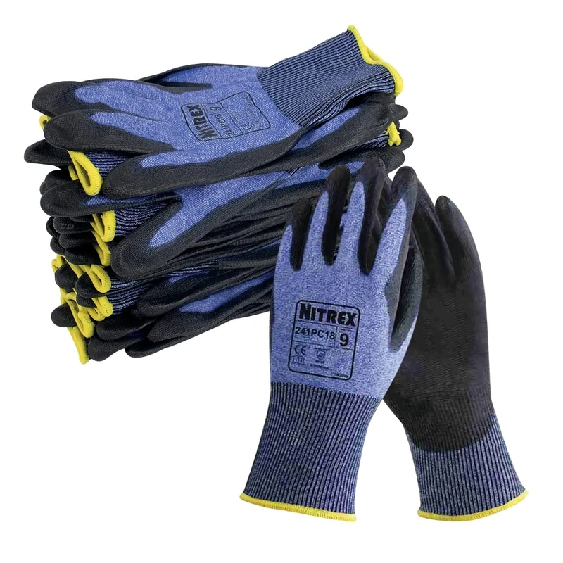 Nitrex 241PC18 Work and Safety Gloves, Bag of 10 Pairs, Size 6 - C Rated Cut Resistant Gloves with PU Palm Coating