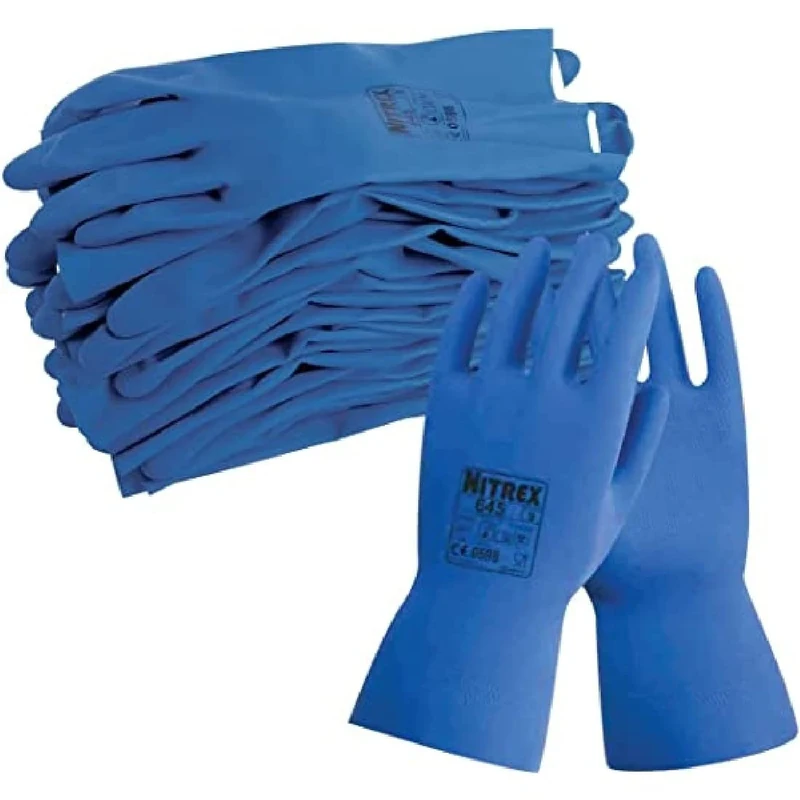 Unigloves Nitrex 645-10 pairs - Flock Lined Chemical Resistant Latex Gloves, in Blue