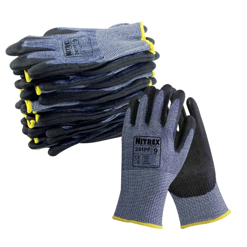 NITREX 241PF Work and Safety Gloves, Bag of 10 Pairs, Size 9 - F Rated Cut Resistant Gloves with Seamless Liner and PU Palm Coating